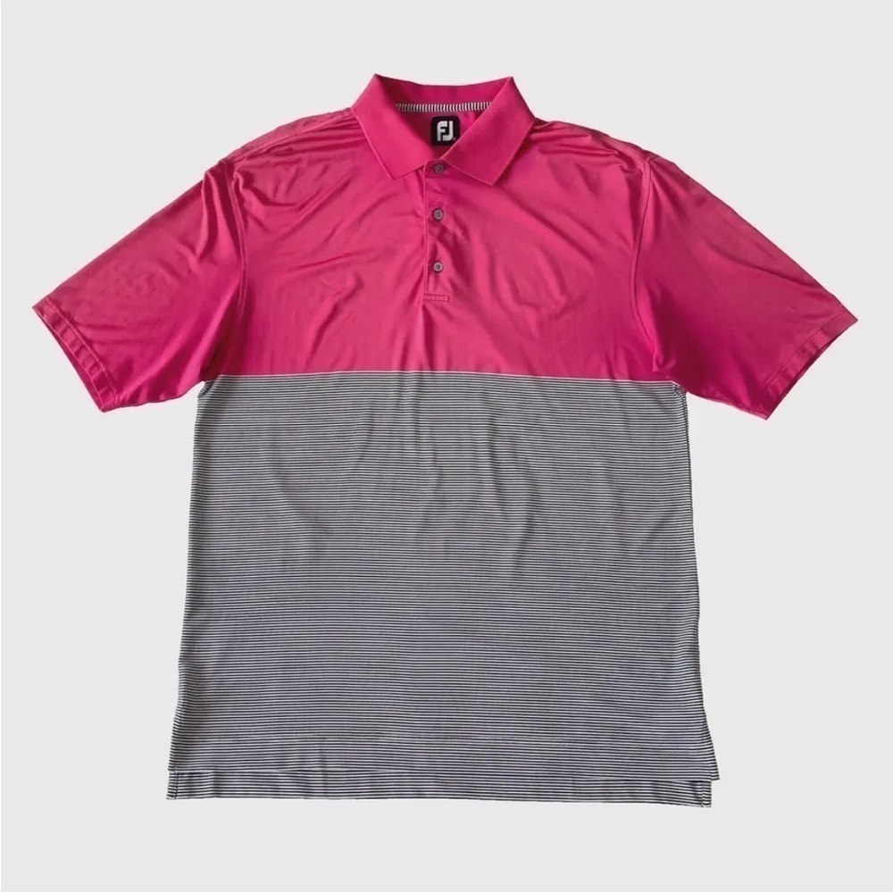 FootJoy FJ Golf Polo Shirt Mens XL Pink Black Striped